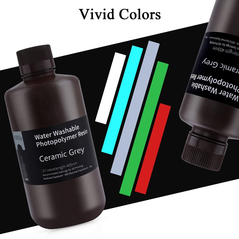 ELEGOO راتنج طابعة ثلاثية الأبعاد القابل للغسل بالماء من ELEGOO، راتنج سريع 405nm LCD UV-Curing راتنج فوتوبوليمر قياسي لطابعة ثلاثية الأبعاد LCD رمادي 1000G - Image 5
