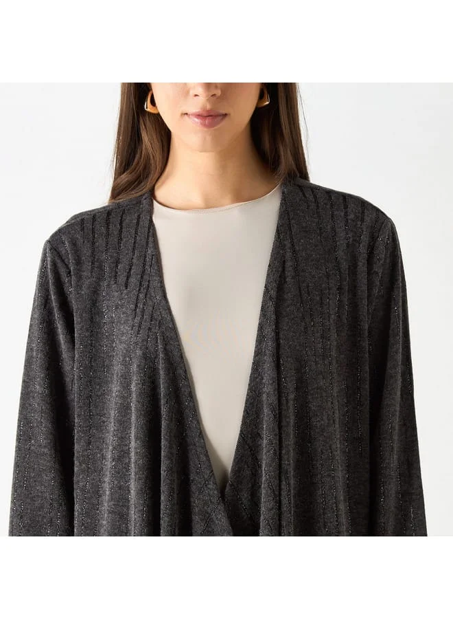 Iconic Iconic Textured Longline Shrug with Long Sleeves