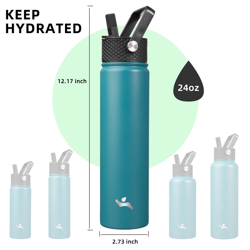 Konokyo Insulated Water Bottle 24oz Stainless Steel Sport Bottles with 3 Lids,Light Blue - Image 5