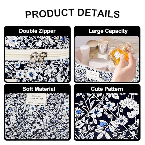 GISMTR Makeup Bag Floral Quilted Cosmetic Bag Large Travel Aesthetic Make up Bag Cute Coquette Toiletry Bag for Women Girls - Image 3