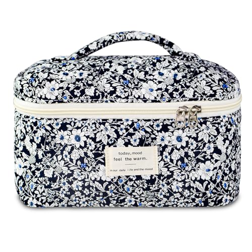 GISMTR Makeup Bag Floral Quilted Cosmetic Bag Large Travel Aesthetic Make up Bag Cute Coquette Toiletry Bag for Women Girls - Image 1