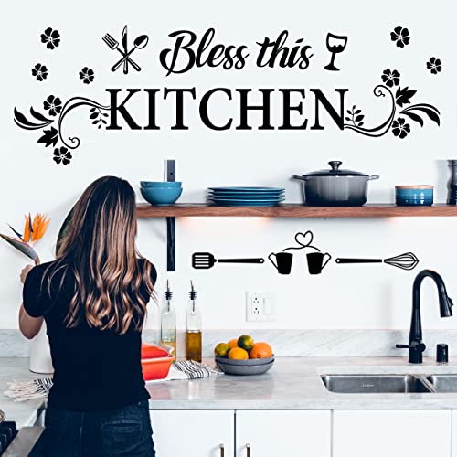 Casa Decor Kitchen Quotes Wall Decor Sticker - Bless This Kitchen Decals With Flower Art - Removable DIY Vinyl Stickers for Dining, Baking Room, Bar, Restaurant, Home Decor - Image 4