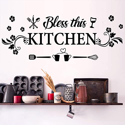 Casa Decor Kitchen Quotes Wall Decor Sticker - Bless This Kitchen Decals With Flower Art - Removable DIY Vinyl Stickers for Dining, Baking Room, Bar, Restaurant, Home Decor - Image 5