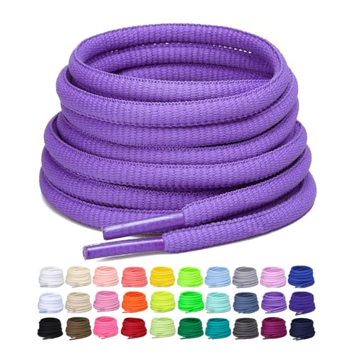 Puzeam 2 Pairs Oval Athletic Shoelaces 33 Colors 1/4" Half Round Shoe Laces for Sneakers - Purple 80 - Image 1