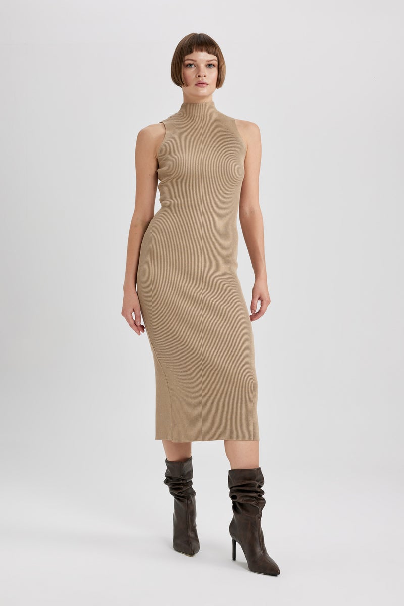 DeFacto Woman Slim Fit Half Turtleneck Ribana Dress  - Image 4