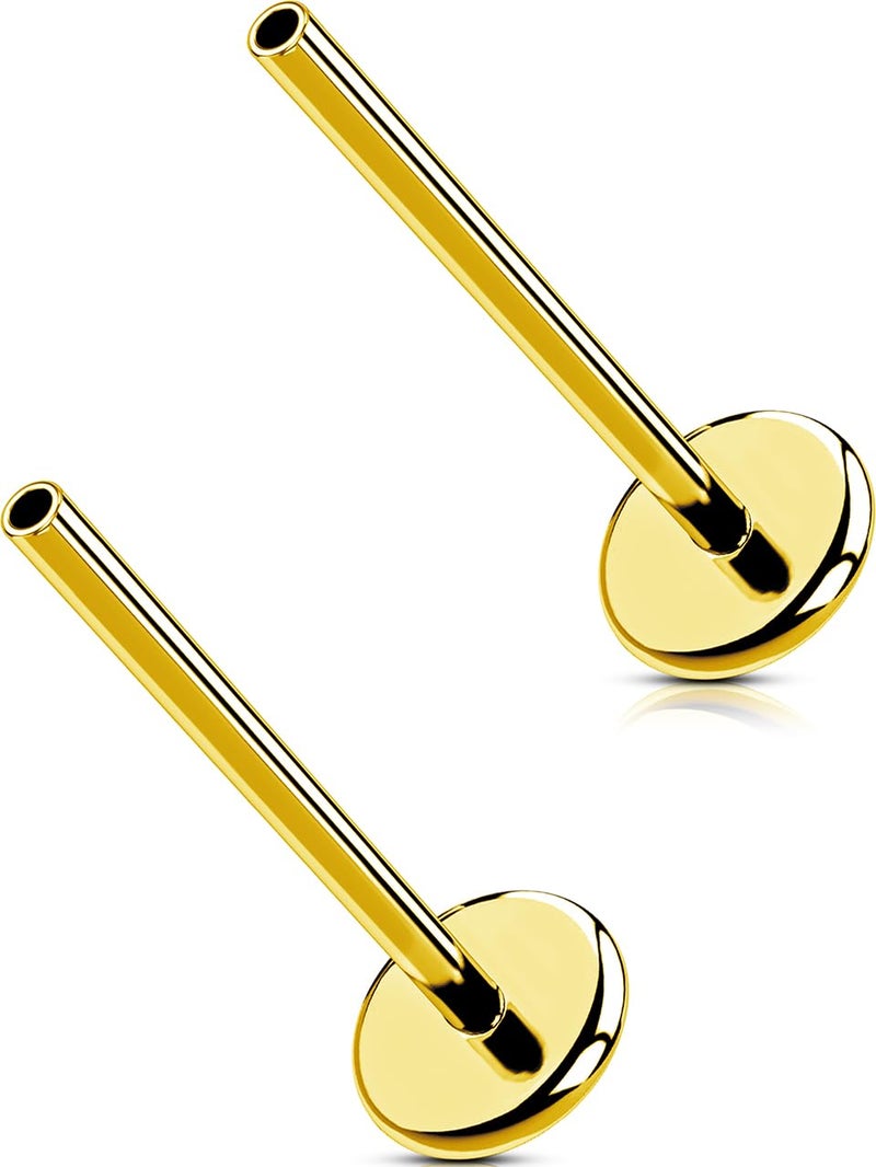 MS CUTE 2Pcs Conch Piercing Jewelry, Threadless G23 Solid Titanium 20G Replacement Post Bar of Flat Back Earrings Stud in Cartilage Helix Conch Lobe Earrings for Women Men-Gold 12MM - Image 1