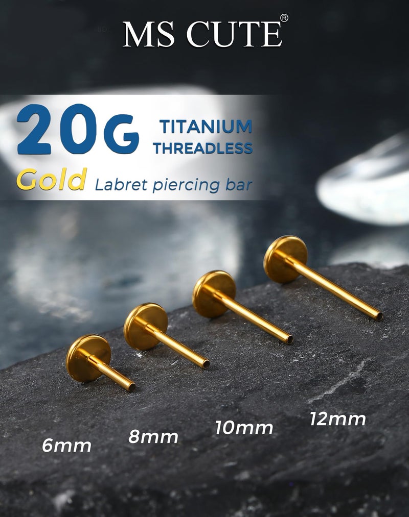 MS CUTE 2Pcs Conch Piercing Jewelry, Threadless G23 Solid Titanium 20G Replacement Post Bar of Flat Back Earrings Stud in Cartilage Helix Conch Lobe Earrings for Women Men-Gold 12MM - Image 3