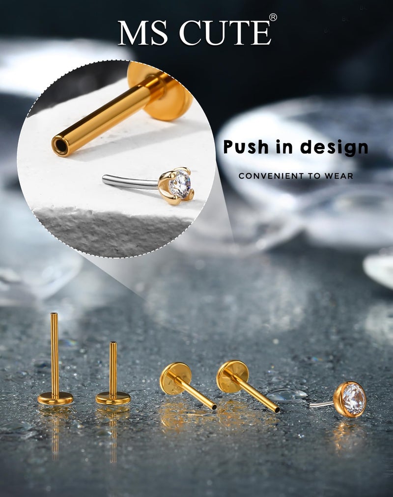 MS CUTE 2Pcs Conch Piercing Jewelry, Threadless G23 Solid Titanium 20G Replacement Post Bar of Flat Back Earrings Stud in Cartilage Helix Conch Lobe Earrings for Women Men-Gold 12MM - Image 4