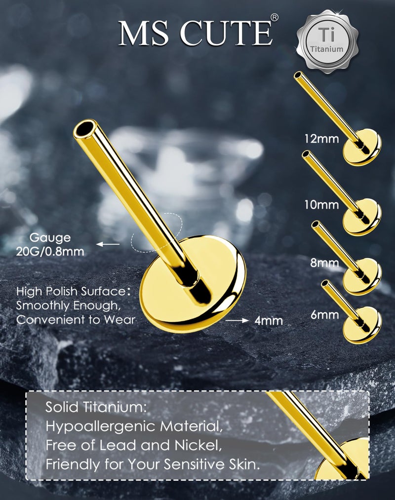 MS CUTE 2Pcs Conch Piercing Jewelry, Threadless G23 Solid Titanium 20G Replacement Post Bar of Flat Back Earrings Stud in Cartilage Helix Conch Lobe Earrings for Women Men-Gold 12MM - Image 2