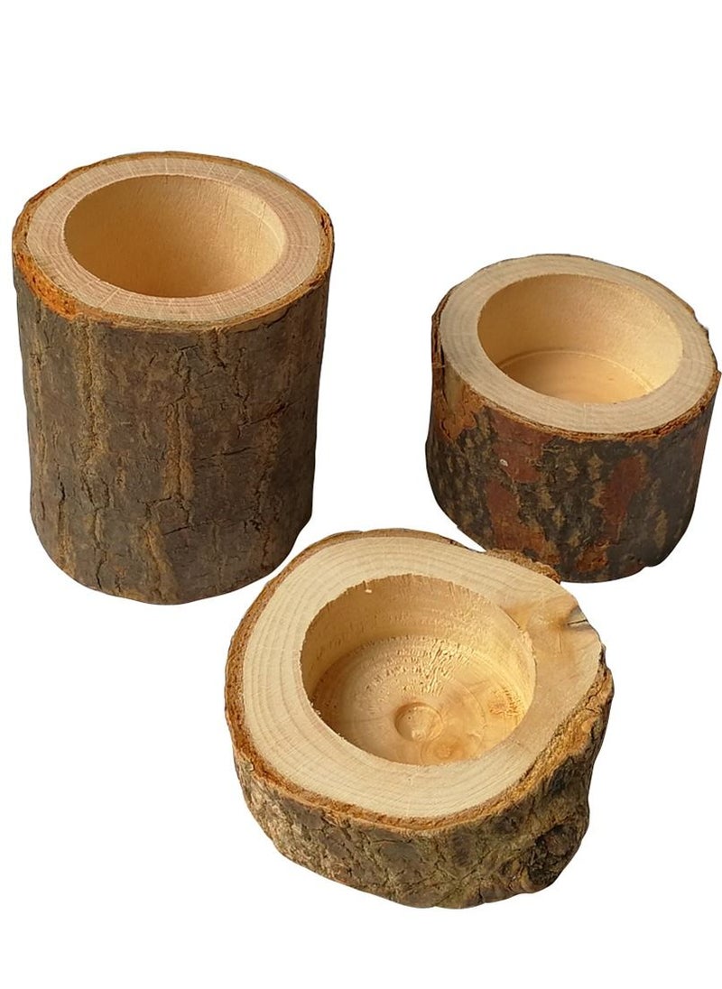 Generic - 3pcs New Pillar Design Tealight Candlestick Wooden Candle Holder Mini Flower Pot Home Garden Decoration - Image 1