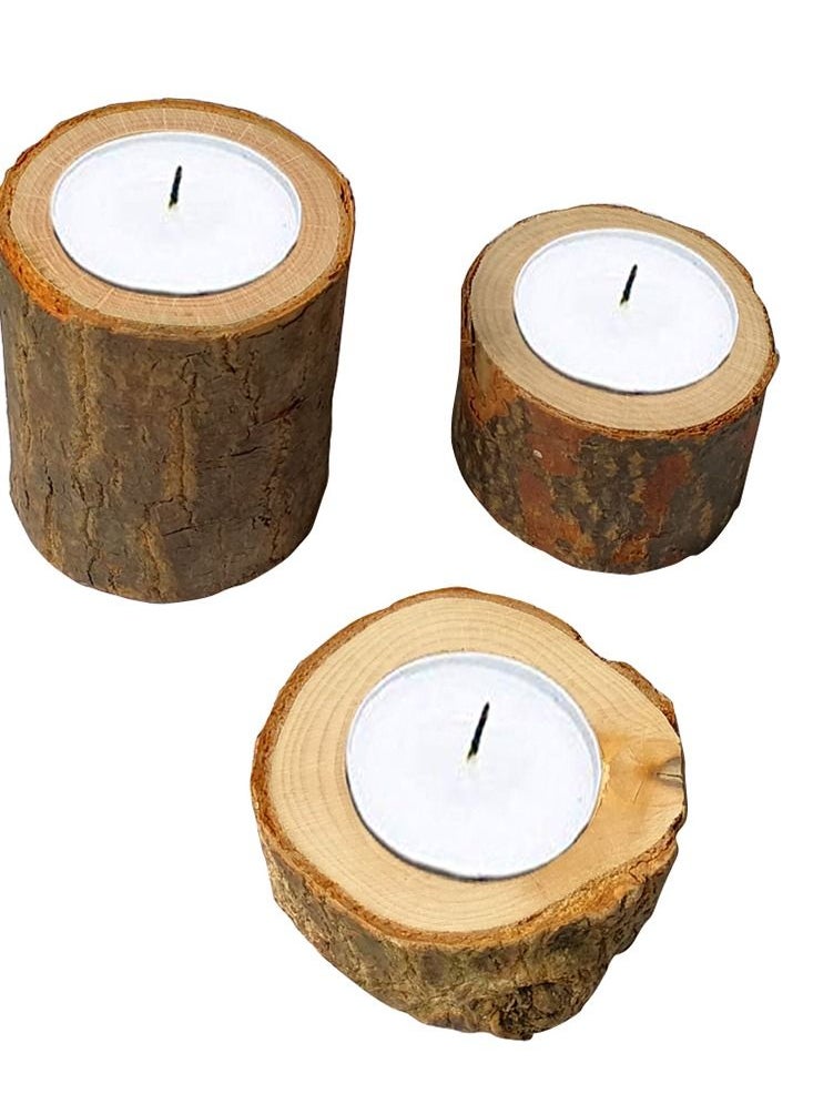 Generic - 3pcs New Pillar Design Tealight Candlestick Wooden Candle Holder Mini Flower Pot Home Garden Decoration - Image 1