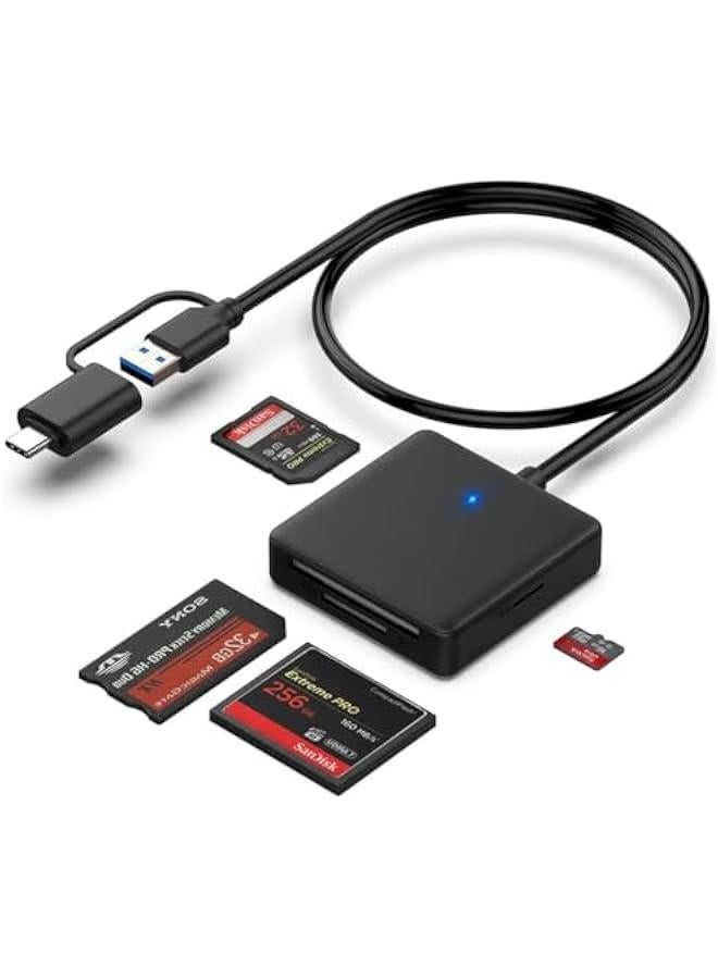Memory Card Reader,  4in1 USB USB-C to SD Micro SD MS CF Card Reader Adapter Compatible with iPhone 15 Pro/Max, MacBook Pro/Air 2023, iPad Pro, iMac, S23, XPS 17, Surface Book 3 and More  - Image 1