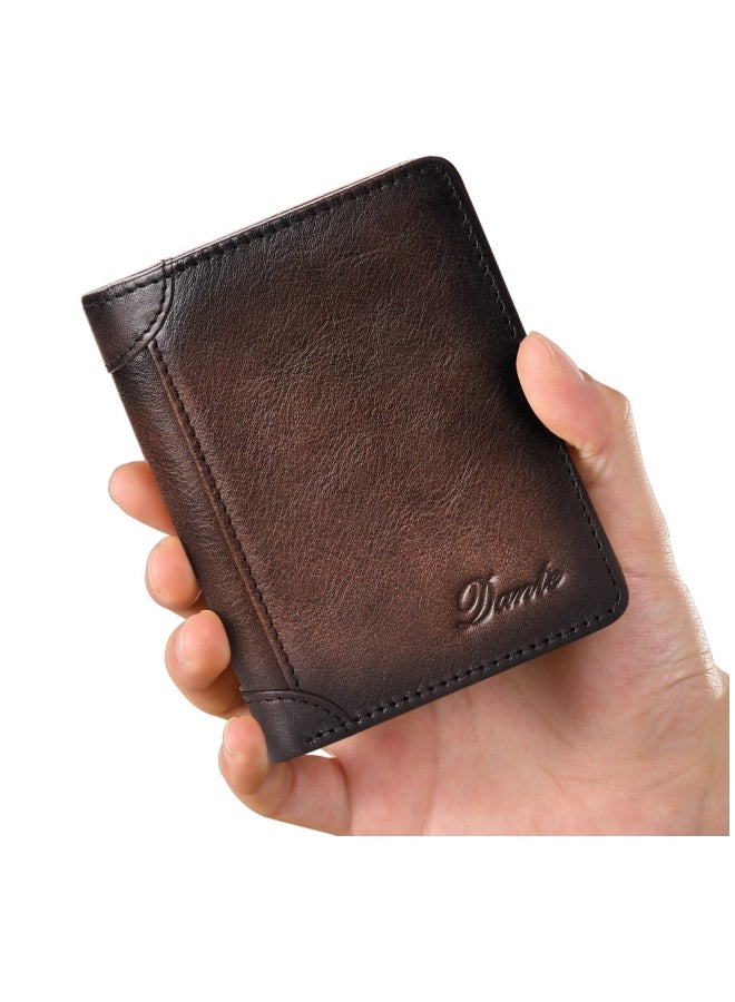 Dante Men's Wallet, Top Layer Cowhide, Three Sides, Men's Wallet, RFID Anti-theft Card Swipe, Retro Brown 