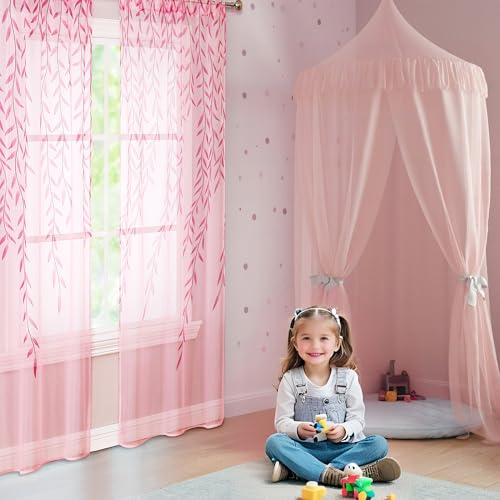 BROSHAN Pink Sheer Curtains 78 inches Long 2 Panels Set- Girls Bedroom Curtains Pretty Printed Curtain Sheers See Through Curtain Drapes for Living Room Nursery Kids Room, Rod Pocket Design - Image 5
