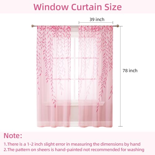 BROSHAN Pink Sheer Curtains 78 inches Long 2 Panels Set- Girls Bedroom Curtains Pretty Printed Curtain Sheers See Through Curtain Drapes for Living Room Nursery Kids Room, Rod Pocket Design - Image 4