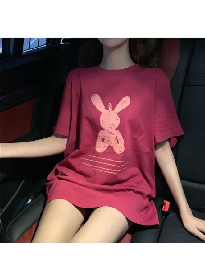 A Generation Of Women's Clothing Summer New Short Sleeve T-shirt Female Summer Students Loose Pink Printed Top