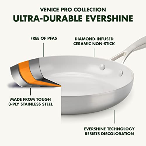 GreenPan Venice Pro Tri-Ply Stainless Steel Healthy Ceramic Nonstick 11" Frying Pan Skillet, PFAS-Free, Multi Clad, Induction, Dishwasher Safe, Oven Safe, Silver - Image 4