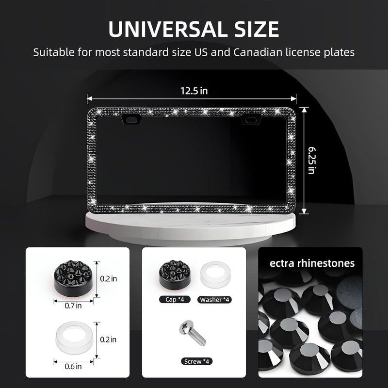 EWBN Bling License Plate Frame for Women, 2 Pack Sparkly Rhinestone License Plate Holder, Premium Stainless Steel Diamond Car Accessories License Plate Cover with Glitter Crystal Capsï¼ˆBlackï¼‰ - Image 2