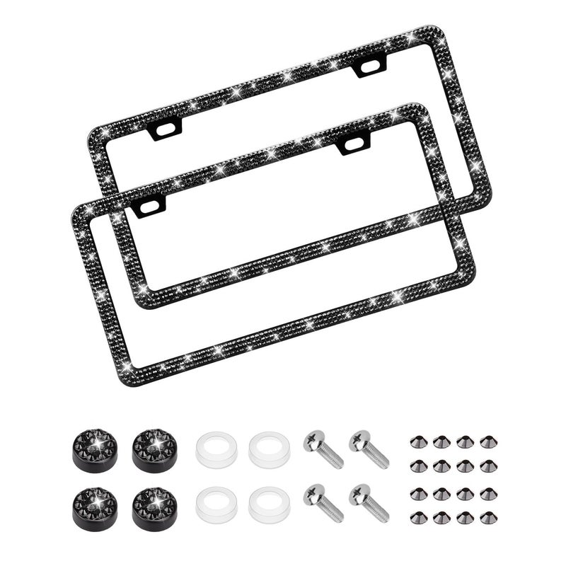 EWBN Bling License Plate Frame for Women, 2 Pack Sparkly Rhinestone License Plate Holder, Premium Stainless Steel Diamond Car Accessories License Plate Cover with Glitter Crystal Capsï¼ˆBlackï¼‰ - Image 1