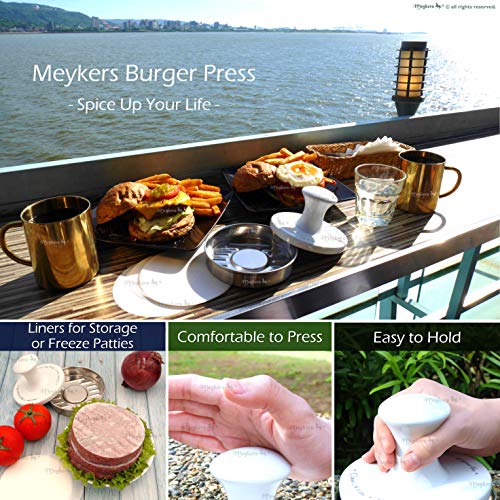 Meykers Burger Press 5" Hamburger Press Patty Maker | Patty Press Burger Mold Ring | with 100 Patty Papers | Porcelain Smasher Stainless Steel Shaper Smash for Meat Beyond Veggie Turkey Vegan Beef - Image 5