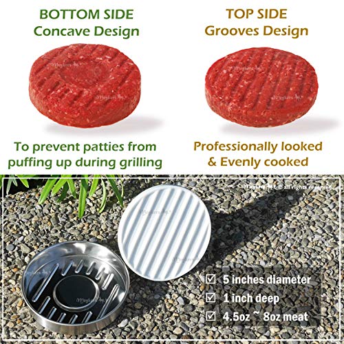 Meykers Burger Press 5" Hamburger Press Patty Maker | Patty Press Burger Mold Ring | with 100 Patty Papers | Porcelain Smasher Stainless Steel Shaper Smash for Meat Beyond Veggie Turkey Vegan Beef - Image 2