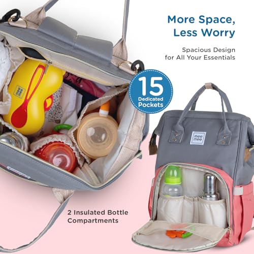 Mee Mee Grace Tote Diaper Bag Backpack for Moms & Dads, 20L Large Capacity with 14 Pockets, Insulated Bottle Holders, Flap Tissue Dispenser, Water-Resistant Oxford Fabric (Pink) - Image 2