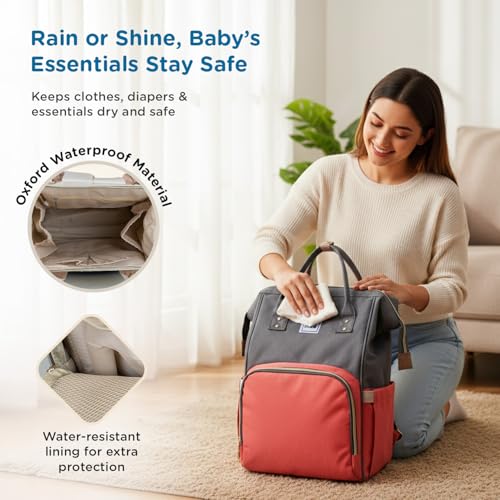 Mee Mee Grace Tote Diaper Bag Backpack for Moms & Dads, 20L Large Capacity with 14 Pockets, Insulated Bottle Holders, Flap Tissue Dispenser, Water-Resistant Oxford Fabric (Pink) - Image 4