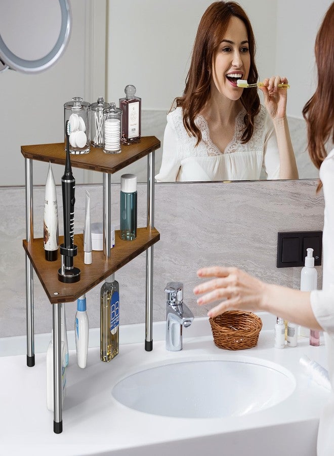 Weenson Bathroom Organizer Countertop, Bathroom Sink Organizer for Toiletries, Makeup, Skincare, Bamboo 2 Tier Corner Bathroom Counter Organizer, Kitchen Countertop Organizer for Spice Rack (Brwon) - Image 5