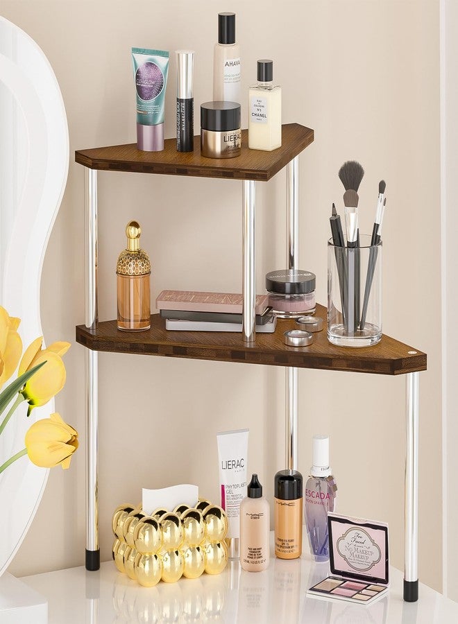 Weenson Bathroom Organizer Countertop, Bathroom Sink Organizer for Toiletries, Makeup, Skincare, Bamboo 2 Tier Corner Bathroom Counter Organizer, Kitchen Countertop Organizer for Spice Rack (Brwon) - Image 4