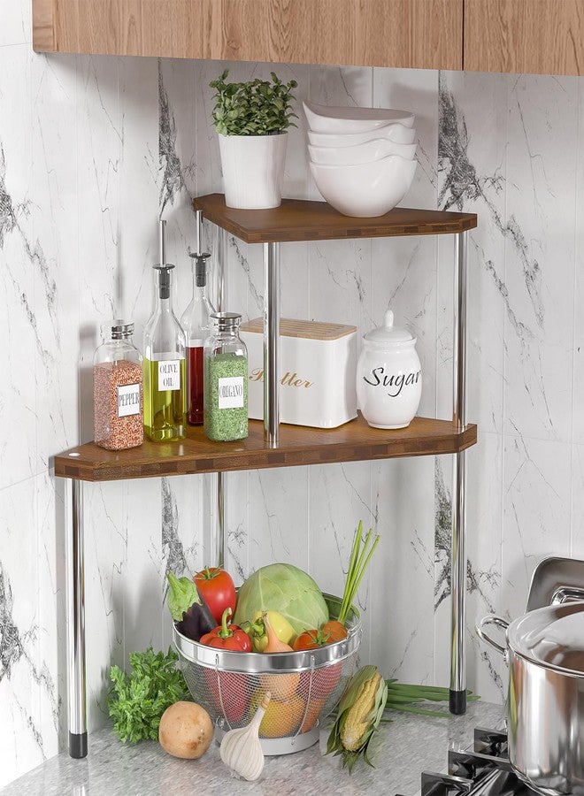 Weenson Bathroom Organizer Countertop, Bathroom Sink Organizer for Toiletries, Makeup, Skincare, Bamboo 2 Tier Corner Bathroom Counter Organizer, Kitchen Countertop Organizer for Spice Rack (Brwon) - Image 3