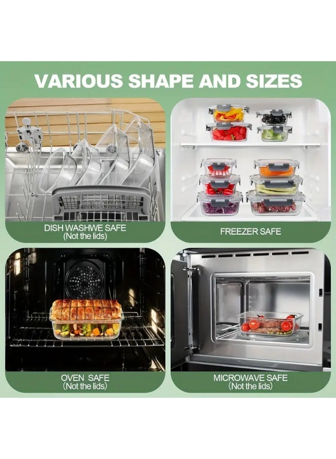 كيلا 12 قطعة من حاويات تخزين الطعام الزجاجية مع أغطية، تحضير الوجبات، حاويات تخزين مطبخ المخزن للغداء، مانعة للتسرب، صناديق غداء زجاجية محكمة الإغلاق للميكروويف والفرن والفريزر وغسالة الأطباق - Image 4
