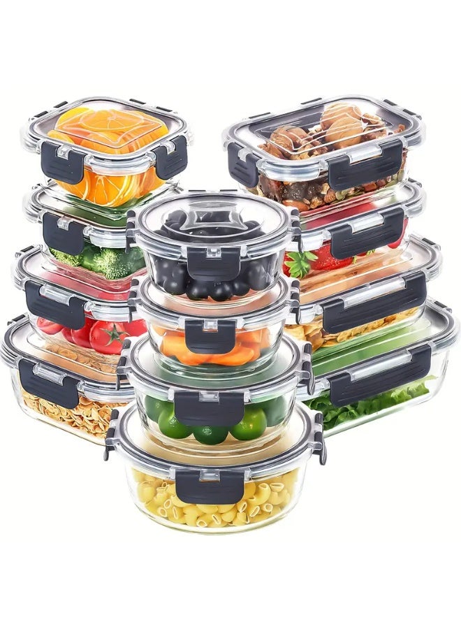 كيلا 12 قطعة من حاويات تخزين الطعام الزجاجية مع أغطية، تحضير الوجبات، حاويات تخزين مطبخ المخزن للغداء، مانعة للتسرب، صناديق غداء زجاجية محكمة الإغلاق للميكروويف والفرن والفريزر وغسالة الأطباق - Image 1
