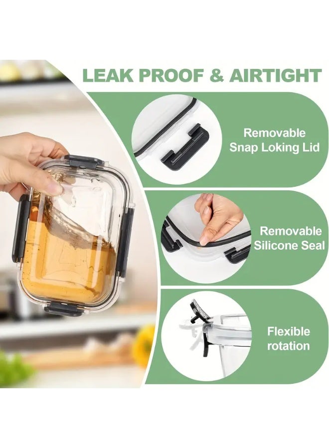 كيلا 12 قطعة من حاويات تخزين الطعام الزجاجية مع أغطية، تحضير الوجبات، حاويات تخزين مطبخ المخزن للغداء، مانعة للتسرب، صناديق غداء زجاجية محكمة الإغلاق للميكروويف والفرن والفريزر وغسالة الأطباق - Image 2