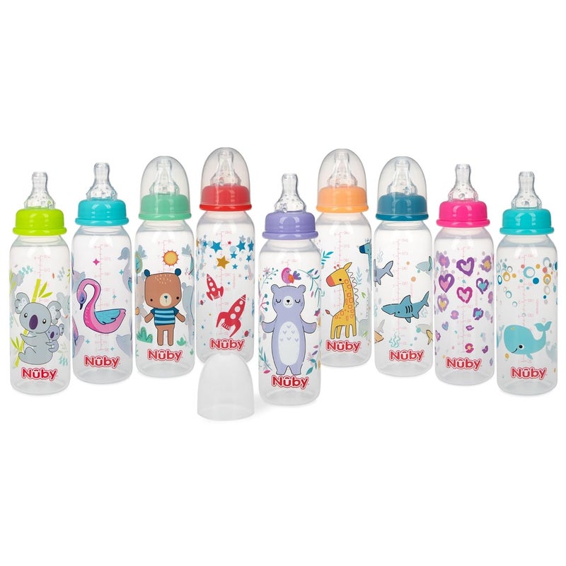 Nuby Standard Neck Tinted Bottle 8 Ounce 1 Pack of 1 Bottle ColorsPatterns May Vary - Image 1