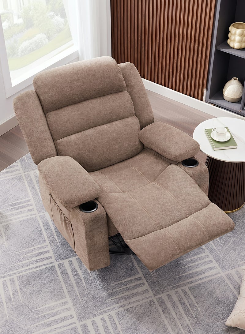 M-Smart Swivel Recliner Chair for Living Room - Ergonomic Rocking Chair with Dual Cup Holder & Side Pocket for Long Seating, Reading, Watching TV and Napping, 100x86x89cm - Brown - Image 2