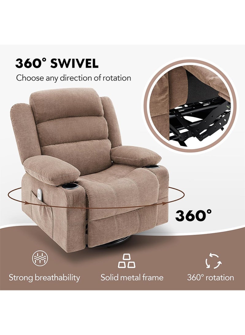 M-Smart Swivel Recliner Chair for Living Room - Ergonomic Rocking Chair with Dual Cup Holder & Side Pocket for Long Seating, Reading, Watching TV and Napping, 100x86x89cm - Brown - Image 5