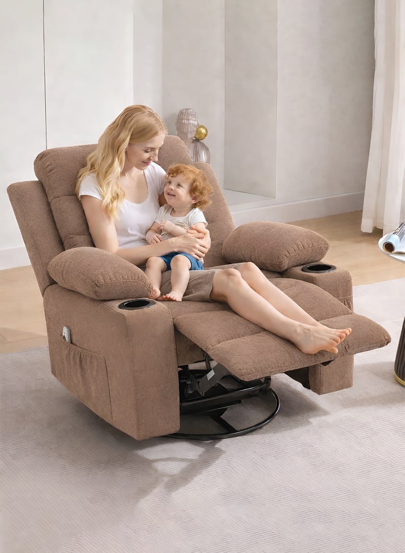 M-Smart Swivel Recliner Chair for Living Room - Ergonomic Rocking Chair with Dual Cup Holder & Side Pocket for Long Seating, Reading, Watching TV and Napping, 100x86x89cm - Brown - Image 4