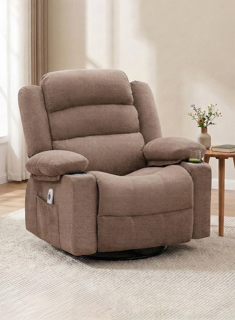 M-Smart Swivel Recliner Chair for Living Room - Ergonomic Rocking Chair with Dual Cup Holder & Side Pocket for Long Seating, Reading, Watching TV and Napping, 100x86x89cm - Brown - Image 1