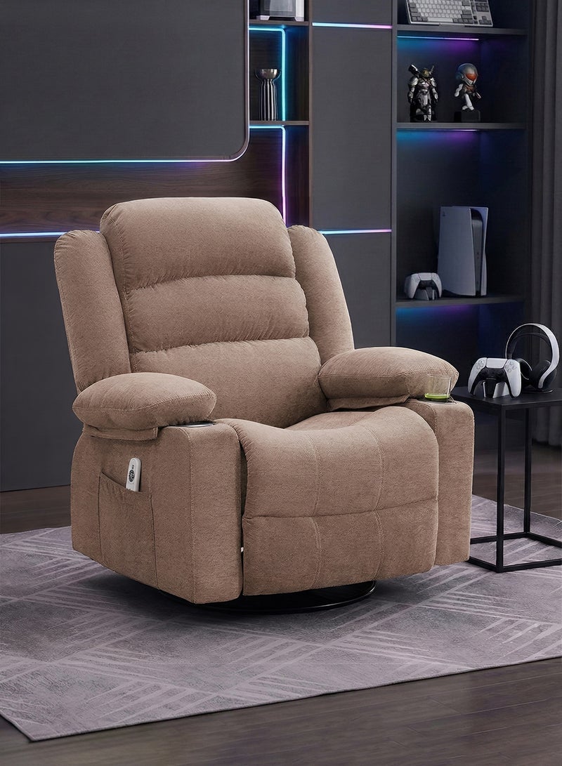 M-Smart Swivel Recliner Chair for Living Room - Ergonomic Rocking Chair with Dual Cup Holder & Side Pocket for Long Seating, Reading, Watching TV and Napping, 100x86x89cm - Brown - Image 3