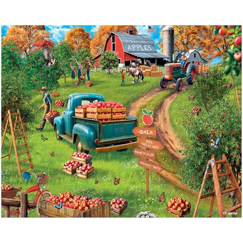 White Mountain 1000 Piece Jigsaw Puzzle Fall Farm Puzzles with Large Pieces Gift for Adults and Family 24x30 Apple Orchard - Image 1