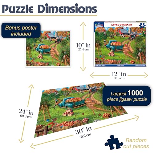 White Mountain 1000 Piece Jigsaw Puzzle Fall Farm Puzzles with Large Pieces Gift for Adults and Family 24x30 Apple Orchard - Image 5