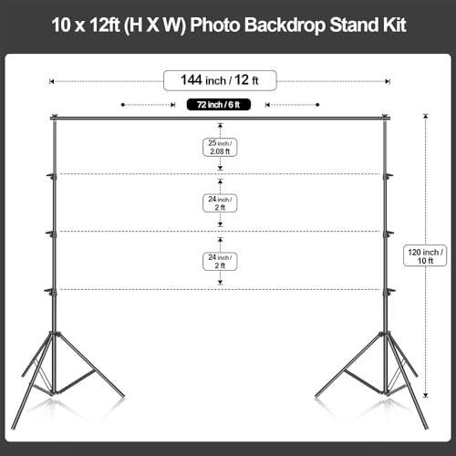 EMART Photo Backdrop Stand kit 10 x 12 ft Back Drop Adjustable Frame for Photography Photoshoot Banner Background Support Holder for Parties Dectoration - Image 3