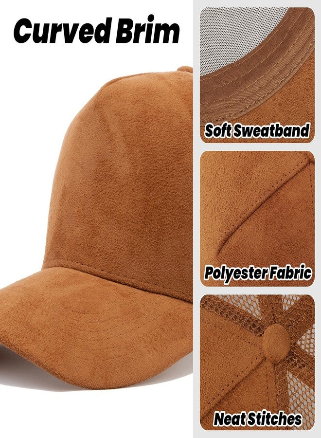 TopTie Suede Mesh Baseball Cap, Breathable Snapback Trucker Cap, 5-Panel Unisex Adjustable Sports Hat for Outdoor - Brown - Image 3