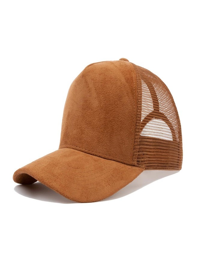 TopTie Suede Mesh Baseball Cap, Breathable Snapback Trucker Cap, 5-Panel Unisex Adjustable Sports Hat for Outdoor - Brown - Image 1