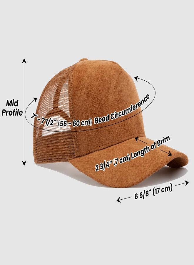 TopTie Suede Mesh Baseball Cap, Breathable Snapback Trucker Cap, 5-Panel Unisex Adjustable Sports Hat for Outdoor - Brown - Image 2