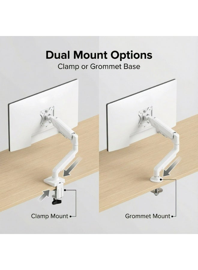 Flushrenic Desktop single arm stand | 13-34 inch screen | VESA 75x75/100x100mm | -45 ° to 90 ° tilt&± 90 ° rotation&360 ° rotation | Space saving design | White - Image 5