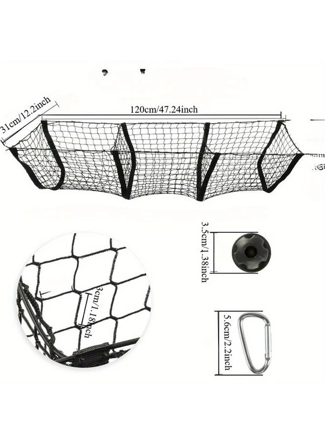 Heavy Duty Mesh Cargo Net With 3 Pockets And 4 Metal Hooks For SUV Pickup Truck Black - Image 2