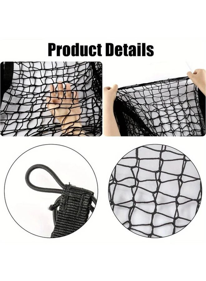 Heavy Duty Mesh Cargo Net With 3 Pockets And 4 Metal Hooks For SUV Pickup Truck Black - Image 4
