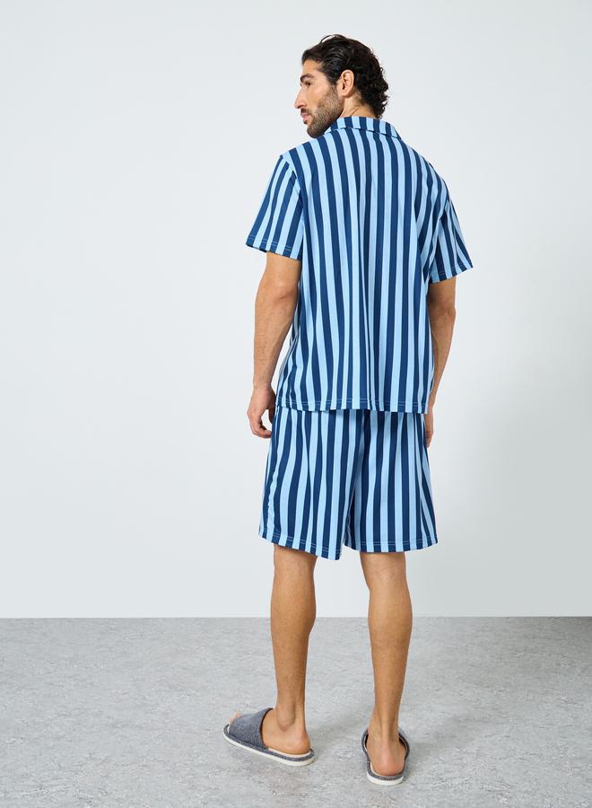 Styli Navy Blue Striped Short Sleeve Shirt and Shorts Set - Image 5
