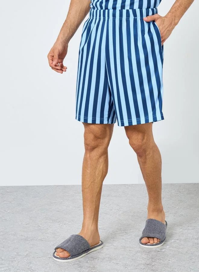 Styli Navy Blue Striped Short Sleeve Shirt and Shorts Set